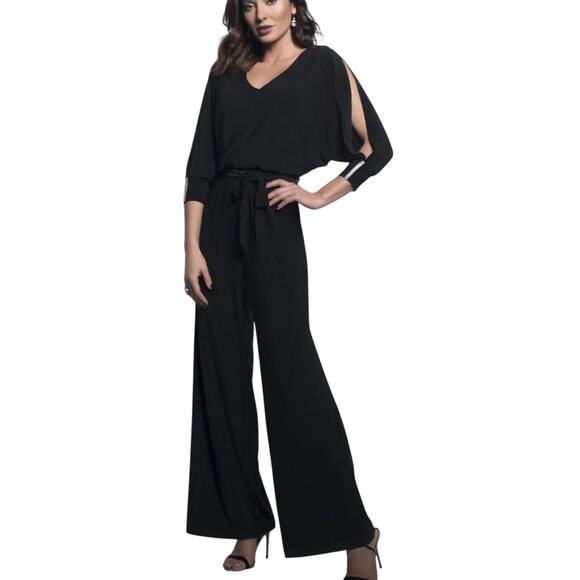 Frank Lyman Design NWT Black Jewel Sleeve Belted Jumpsuit Size 16 - Picture 1 of 16